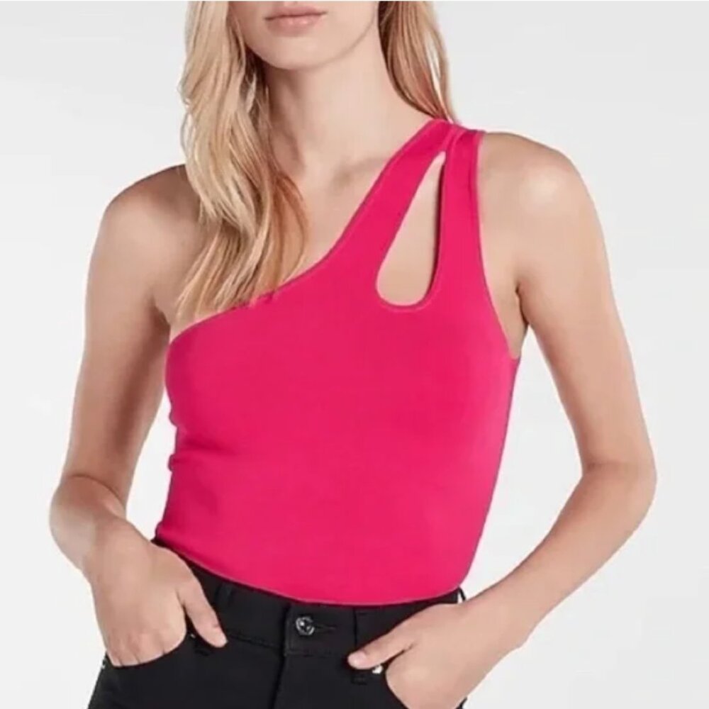 Express Body Contour One Shoulder Cut-out Tank Top in Hot Pink Women's XS